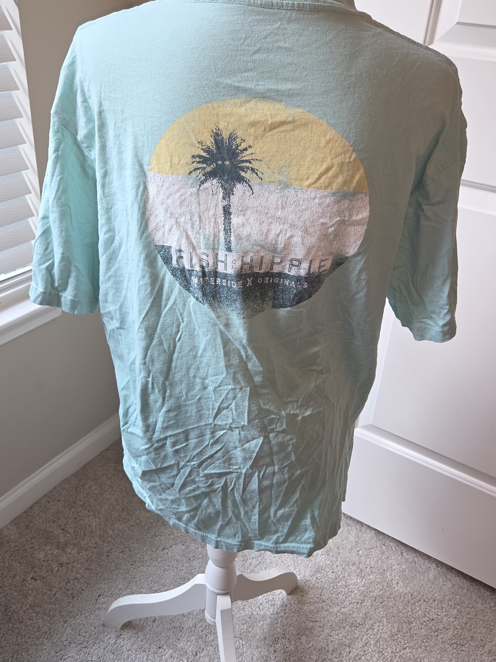 Fish Hippie Men's Mint Graphic Tee with Sunset Palm Print
